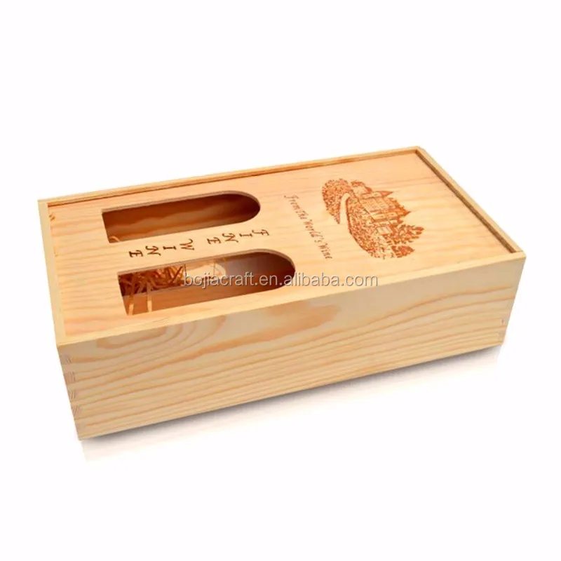 natural color 2 bottle wooden wine gift box with