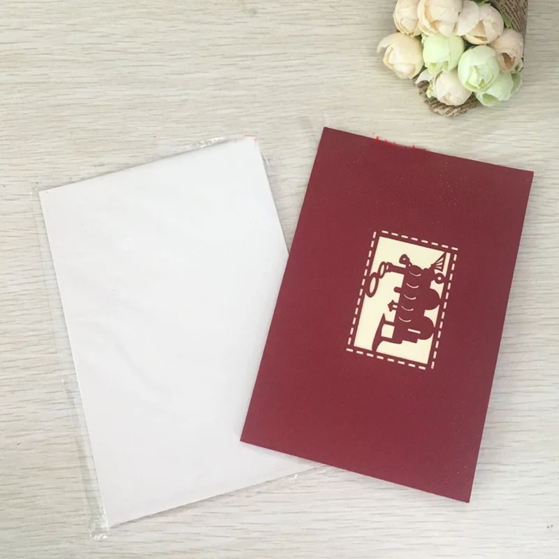 1pcs Christmas Happy Train 3D Laser Cut Greeting Pop Up Card Invitation Custom Postcards Christmas Thanksgiving Day Party Gifts (3)