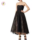 Black Silk taffeta elegant black short lace evening dress sexy evening Gowns