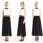 Black Elegant Women A Line Long Chiffon Maxi Skirt