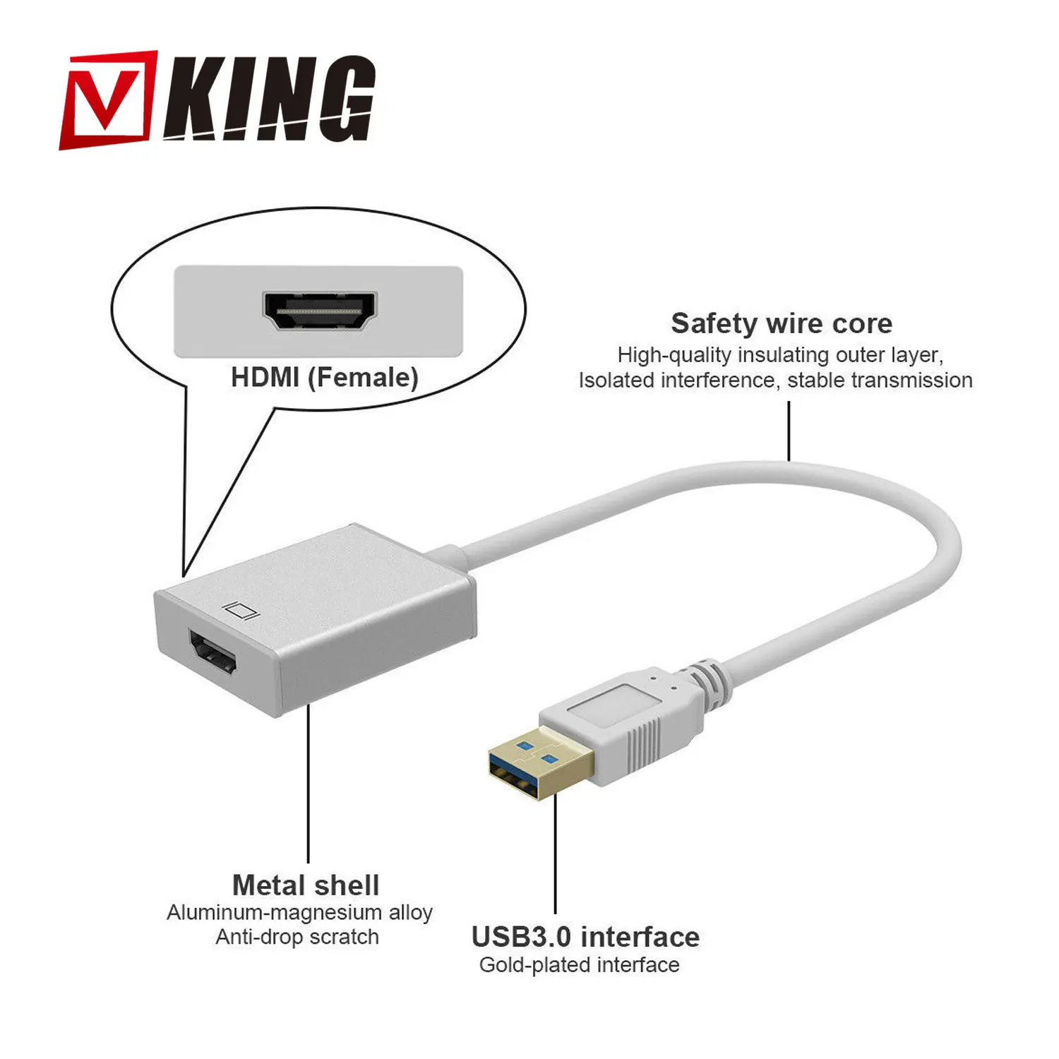 Sliver USB 3.0 to HDMI Converter Adapter Cable HD 1080P for PC Notebook - ANKUX.COM