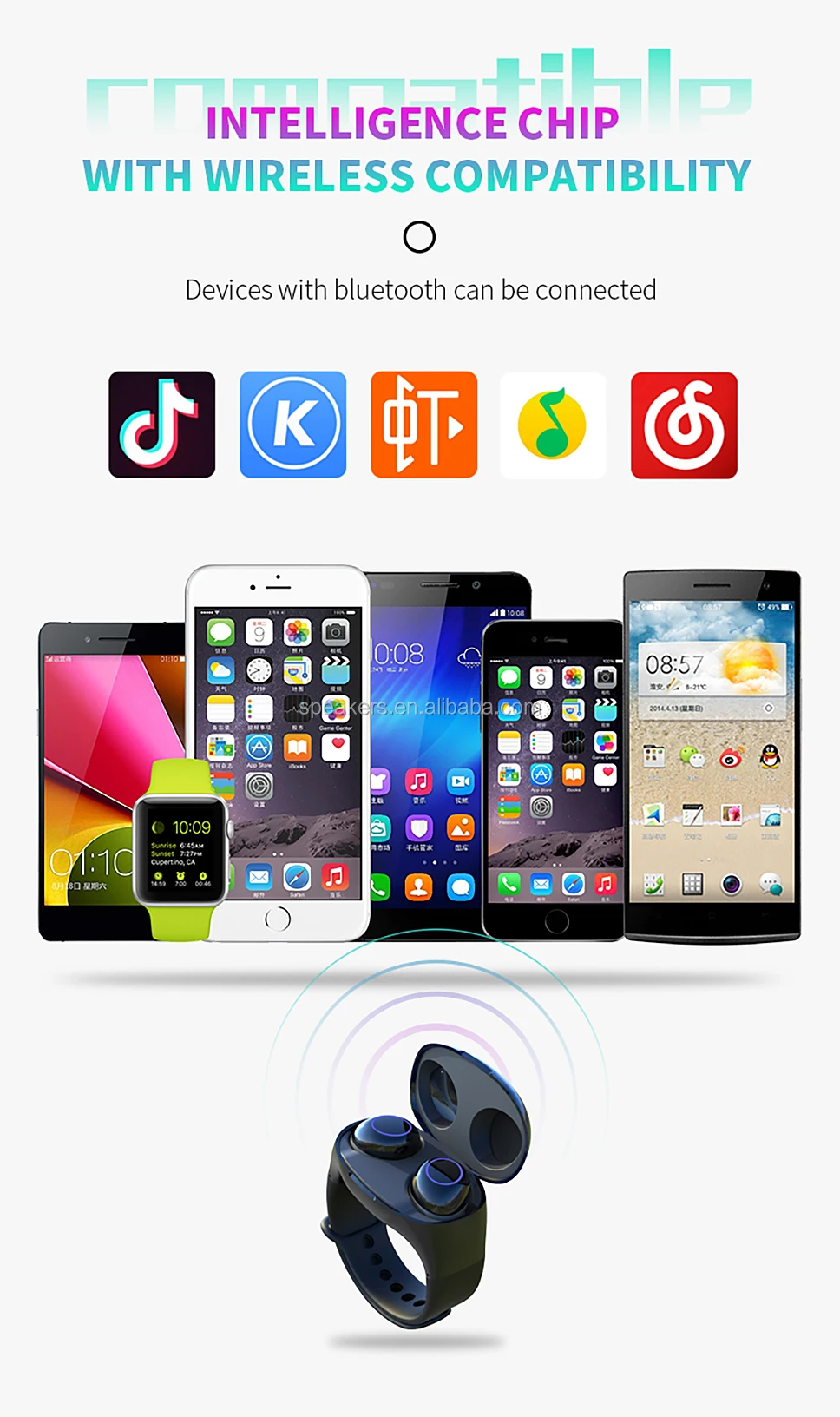 TWS Wristband Earphones Bluetooth 5.0 True Wireless Earbuds Noise Cancelling Touch Binaural Earphone Mini Sport Headset with Mic - ANKUX.COM