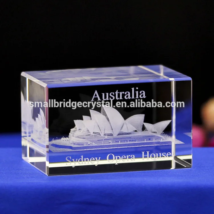 product new customized crystal crafts sydney opera house australia 3d laser engraved 3d crystal glass block-27