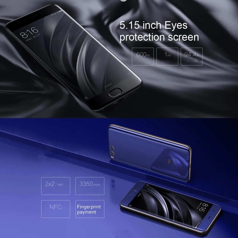 Hot selling Xiaomi Mi6 6GB 64GB 5.15 inch Curved Edge Qualcomm Snapdragon 835 4G GPS smartphone