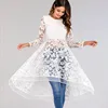 Long Blouse Spring Summer Women Elegant Sexy Hollow Out White Lace Dress Female Vintage A-Line Party Dress Y10835
