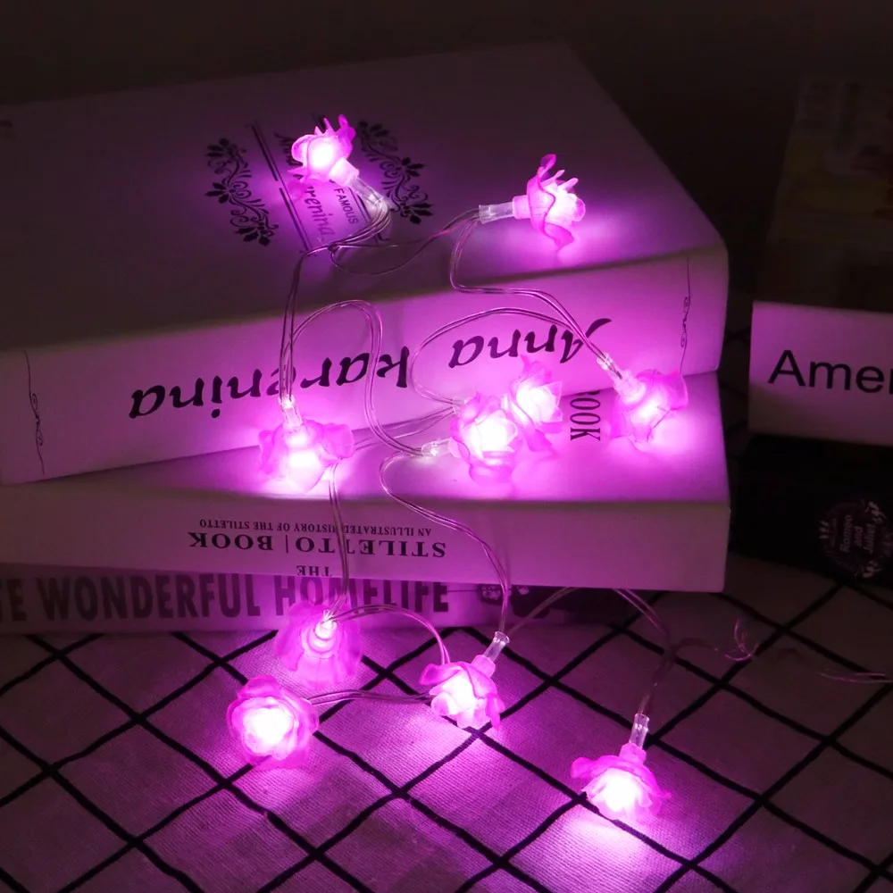 10 Led Battery Powered Pink Rose Flower Fairy String Lights For