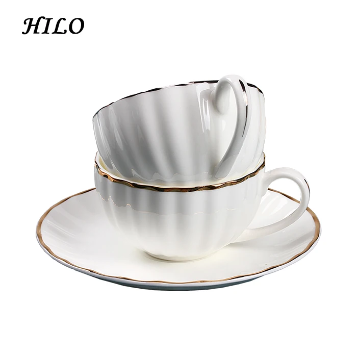High White Porcelain England Coffee Cup Set with Gold Rim