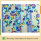 Blue Stripe With Flower Digital Print Viscose Chiffon Fabric
