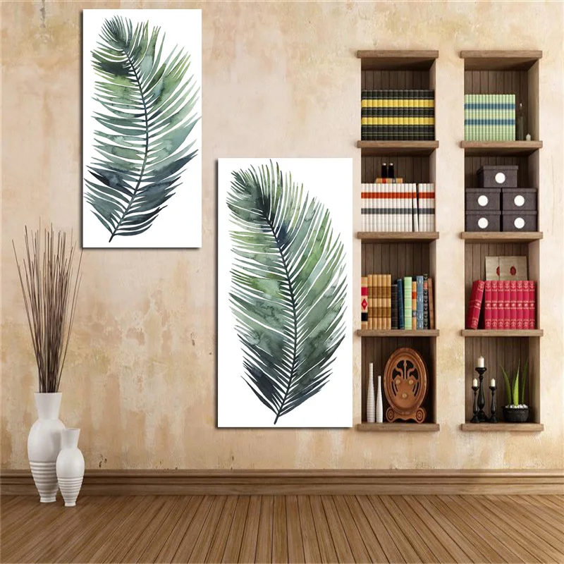 Cartoon Green Plant Leaf Nordic Scandinavian Art Minimalist Poster and Print Painting Wall Picture for Living Room Cuadros Decor