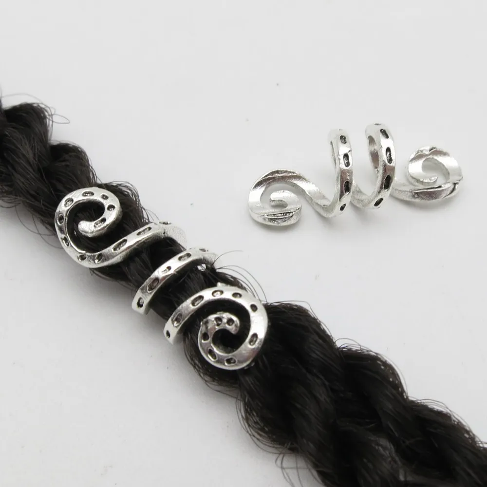 

Celtic Viking Spiral Hair Beads Rings 7mm Hole Vintage Spiral Hair Coils Loc Jewelry Hair Accessories, Silver