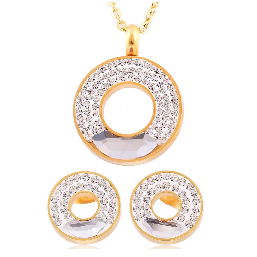 Stainless steel Pendant Necklace Earrings Jewelry Wholesale New 18K Real Gold Plated Crystal Rhinestone Bridal Jewelry Sets
Stainless steel Pendant Necklace Earrings Jewelry Wholesale New 18K Real Gold Plated Crystal Rhinestone Bridal Jewelry Sets