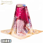 Size 60*60 Lady Real Silk Satin Square Scarf With Logo Print