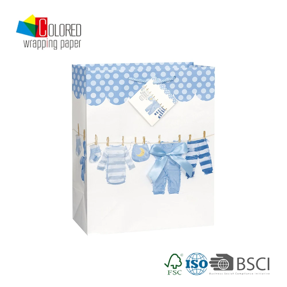 made fancy large bluebow clothesline baby shower paper gift bag