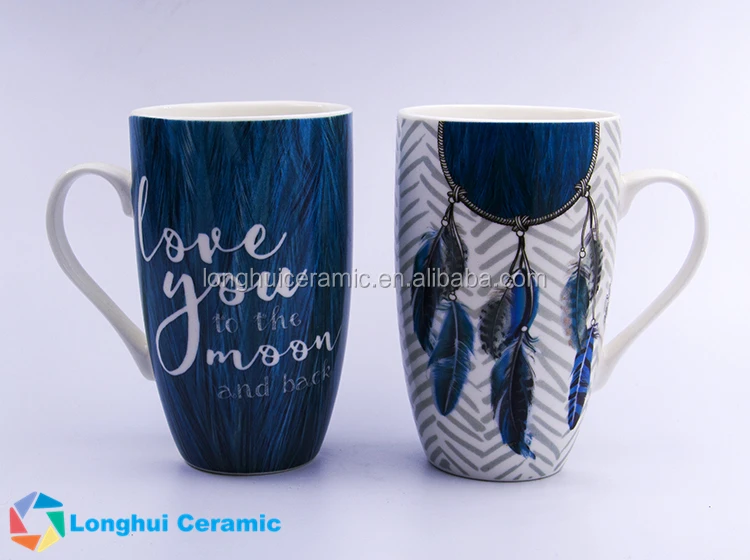 design full printed bullet shaped thin ceramic coffee cups