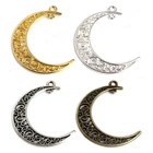 41*30mm Wholesale Charm Silver For Necklace DIY Jewelry Moon Shaped Metal Hollow Pendants Charms