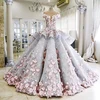 L97112 Pageant Celebrity Arabic Prom Dresses Cap Sleeves Pink Flowers Silver Formal Party Gowns Bridal Colorful Wedding Dresses