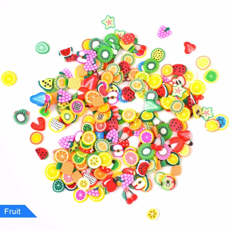 

Wholesale 500g New 3D Polymer Clay Tiny Fimo Fruit Slices For Nail Art Tips Slime DIY Designs Decorations, Many designs can choose