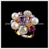 Wholesale Authentic Austria light purple crystal 18k gold plated fashion square pearl ring jewellry