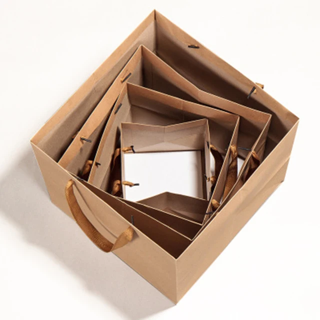print foldable strong rope handle brown square bottom paper bag