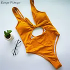 2019 new Exported to United States new fabric tie front cut out yellow swimwear women