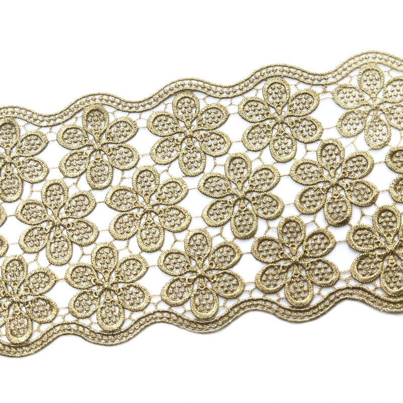 Elegant border metallic polyester yarn 3D flower pattern border lace trim, White;gold or customized
Elegant border metallic polyester yarn 3D flower pattern border lace trim, White;gold or customized