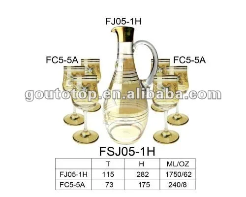 colored Glassware with gold flower hot glass wine water jug set