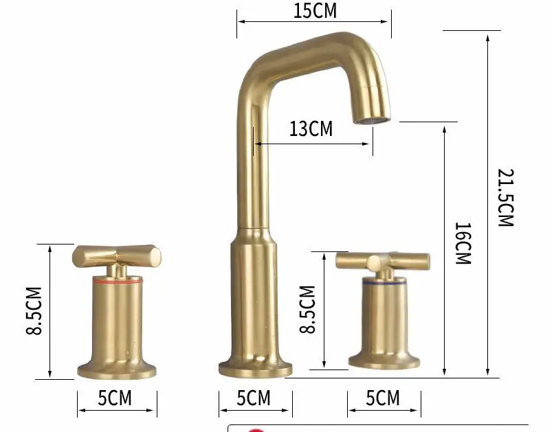 Brushed Gold Taps Brass Bathroom Faucet 3 Hole