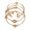 4 Pcs Set Fashion Gold Plated Leaf Knot Open Cuff Bracelet Diamond Donut Chain Bracelet For Girls