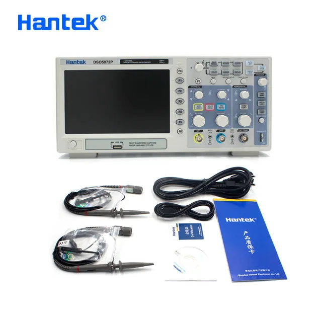 

Original 7'' TFT LCD 800x480 70MHz 1GS/s Record Length 24K Hantek DSO5072P 2 Channels Digital Oscilloscope