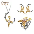 New Arrivals Bridal Silver Gold Plated Pearls Pendant Earrings Ring Multicolor Stone And Freshwater Pearl Jewelry Sets