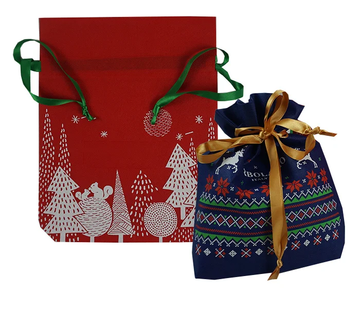 non woven fabric drawstring gift packaging bag for christmas