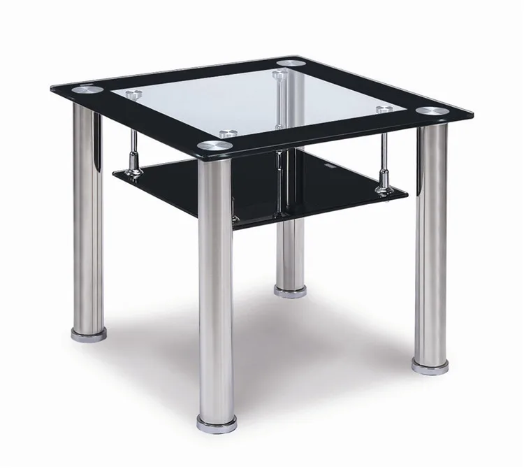 Free sample stylish black painting two layers tempered glass stainless steel tube side table