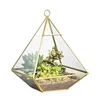 2019 gold hanging glass pyramid succulent plant pots geometric glass brass vase box wedding candle holders terrarium flower pot
