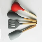 Amazon hot selling heat resistant lightweight beech wooden handle silicone spatula set of 4