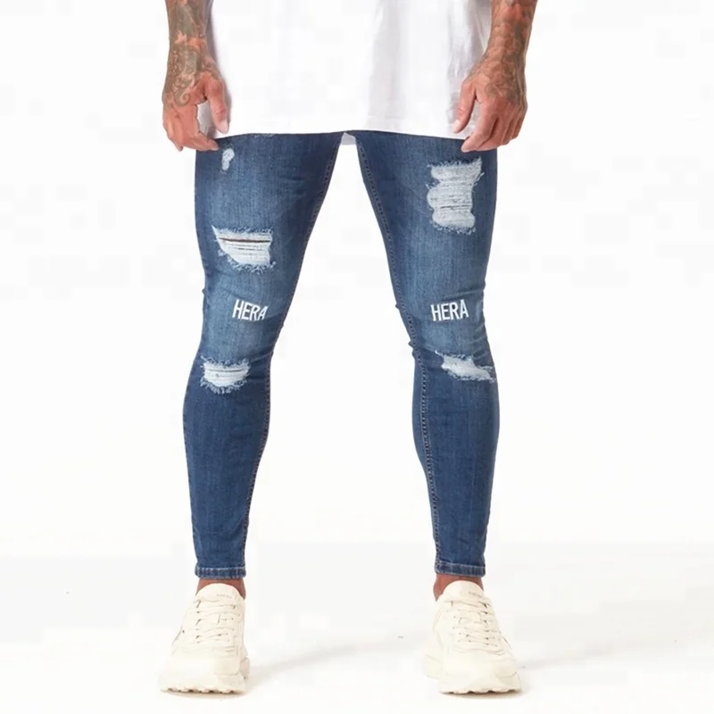 mens blue super skinny jeans