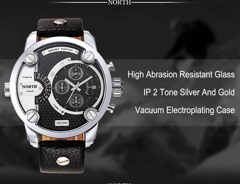 North Luxury Men Watches Waterproof Genuine Leather Fashion Casual