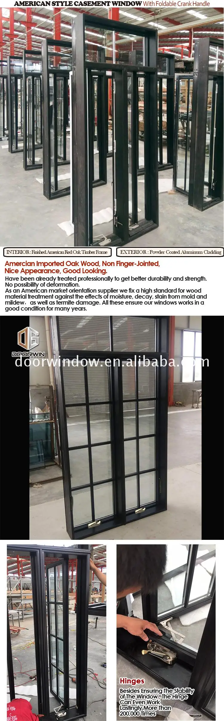 Black oak alu wood 3 glass crank casement windows