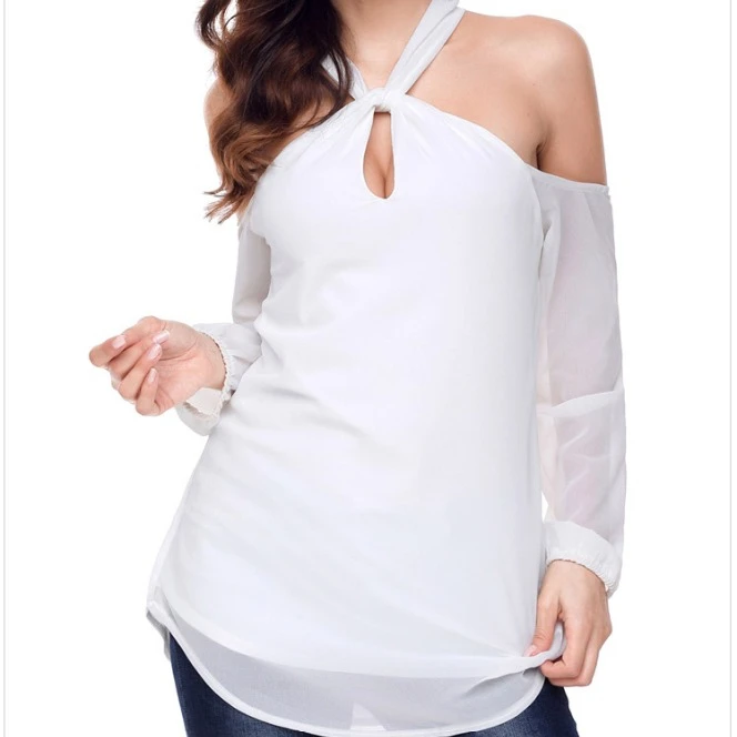 Women Blouses Chiffon Solid Sexy Halter Neck Casual Long Sleeve Hollow Cut Twisted Halter Tops Shirt Blouse
Women Blouses Chiffon Solid Sexy Halter Neck Casual Long Sleeve Hollow Cut Twisted Halter Tops Shirt Blouse