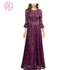 2019 New Arrival Exquisite Lace Women Three Quarter Sleeve Maxi Evening Dress