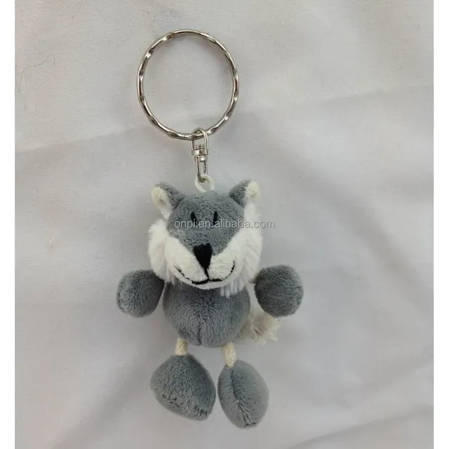 small size mini size cute stuffed plush grey wolf keychain toy