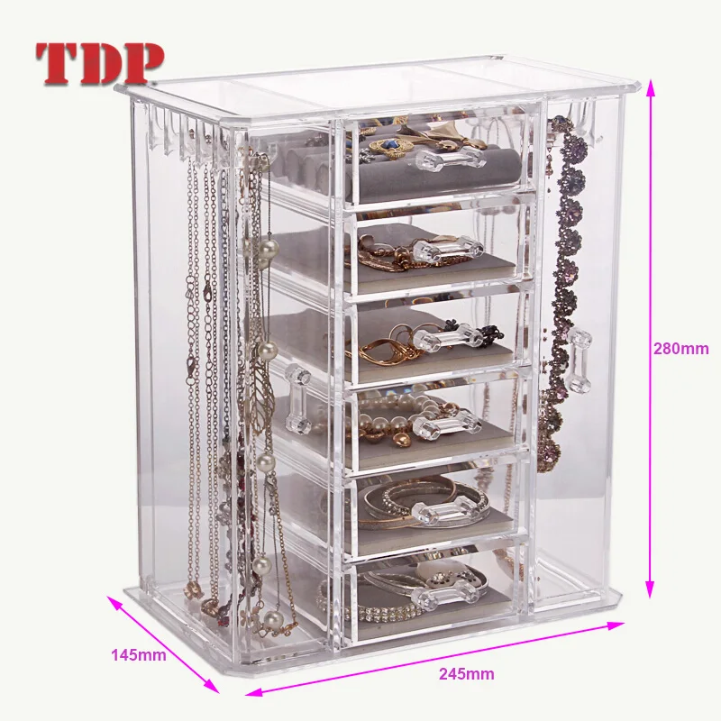 Countertop Large Capacity Earring Necklace Display Stand Acrylic Jewelry Chest Box