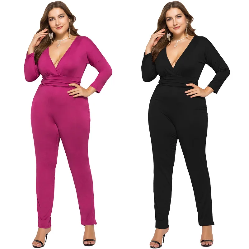 F20792A wholesale V-neck solid bat-sleeve women's casual versatile plus-size jumpsuit for women, Black, red
F20792A wholesale V-neck solid bat-sleeve women's casual versatile plus-size jumpsuit for women, Black, red