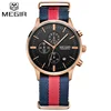 Top Fashion Men Wrist Watches Mix Color Nylon Strap Simple Chronograph Date Hour Clock Quartz Luxury Brand Men Megir 2011 Watch