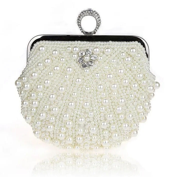 High quality fashion ring pearl shell evening party purse clutch bag