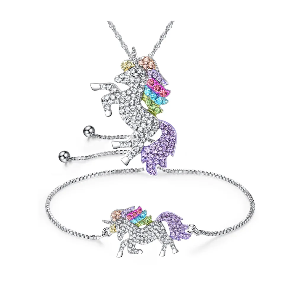 Simple Colorful Unicorn Inlaid Zircon Necklace Bracelet Set for Women Adjustable Jewelry Set (KJ071), Same as the picture
Simple Colorful Unicorn Inlaid Zircon Necklace Bracelet Set for Women Adjustable Jewelry Set (KJ071), Same as the picture