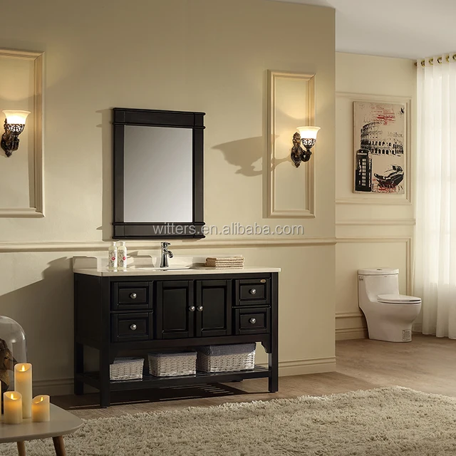 WTS16344 Victoria 49 Inch Modern Single Sink Bathroom Vanity Pure black with shelf drawers
