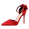 Factory direct supply New Style Sweet Sexy Pumps Red bowknot High Heel Ankle Strap Shoes Women Heels