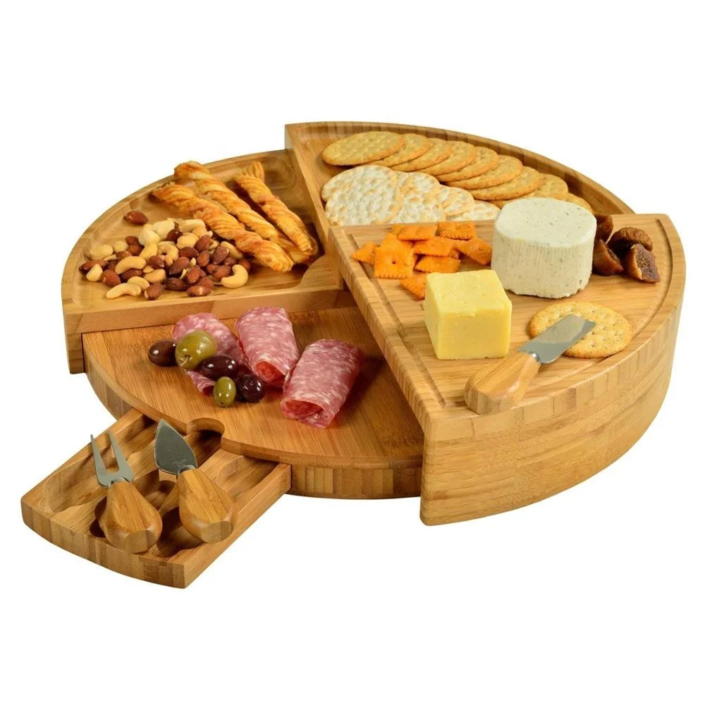 

Picnic at Ascot Vienna Bamboo Cheese Board with Cheese Tools Spirals from a Compact Wedge to 18" Diameter USA Patented Quality, Natural