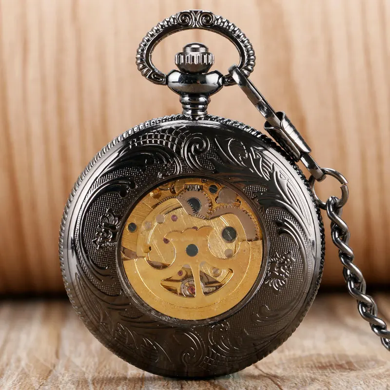 Trendy Gothic Grilles Flower Case Luxury Nurse Steampunk Skeleton Automatic Mechanical Gift Pocket Watch Chain Reloj de bolsillo 2017 2018 Gifts (3)