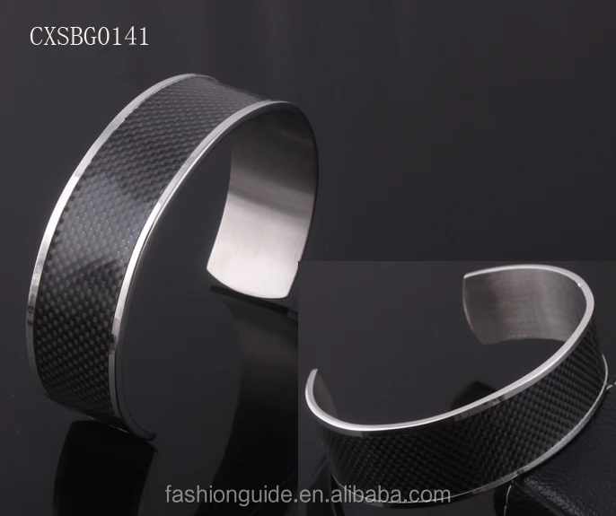 fashion jewelry stainless steel bangle with carbon fiber for men